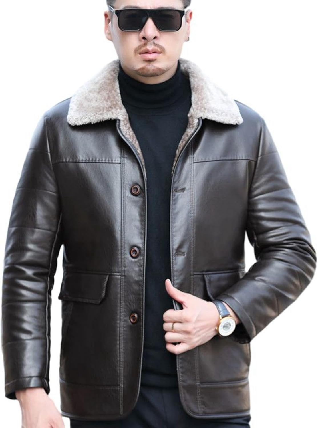 ライダースジャケット ラム革 本革 レザージャケット メンズ 裏起毛 ボタン 革ジャン カジュアルアウター 撥水加工 作業着 防寒着 男性 バイク コート 春秋着 体型カバー キャンプ お出かけ 通勤