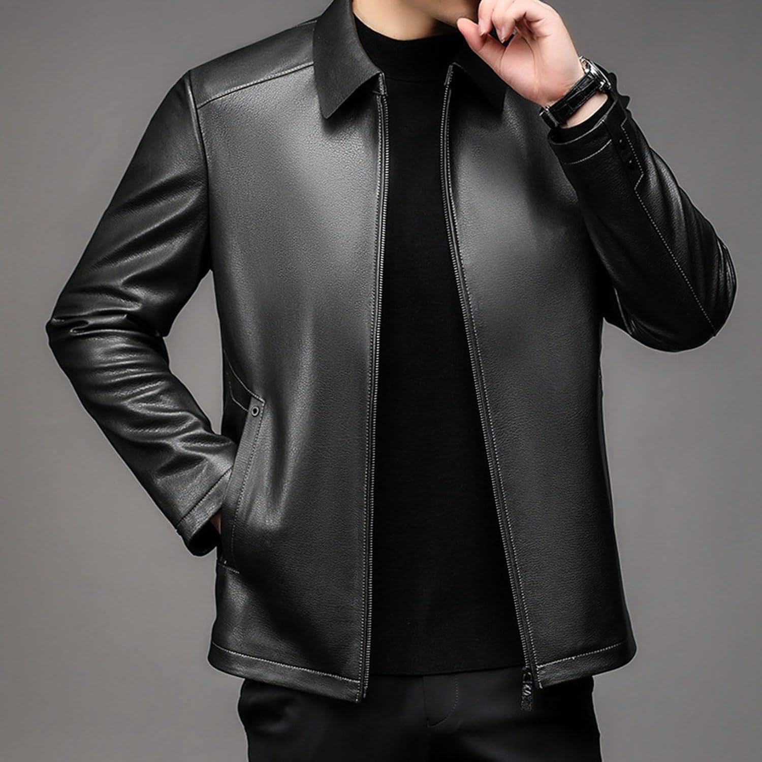 ライダースジャケット レザージャケット ラム 本革 メンズ 革ジャン エナメル 薄手 ポケット 折り襟 オフィス フォーマル 羊革 ブルゾン 大きいサイズ アウター 撥水加工 作業着 防寒 紳士着 通
