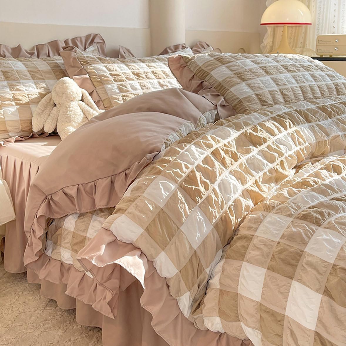 布団カバー 4点セット ダブル セミダブル 姫系 色 布団カバー おしゃれ フリル 花柄 チェック柄 シング..