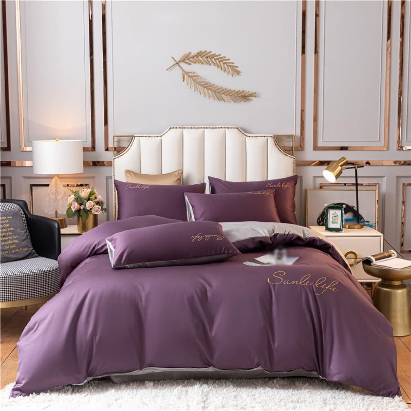 布団カバー シルク風 セミダブル/ダブル/クイーン ベッドカバー4点セット 3点セット 刺しゅう レーヨン 四季通用 B 柔らかい 寝具セット ボックスシーツ/フラットシーツ 上品 通気性 防ダニ 洗