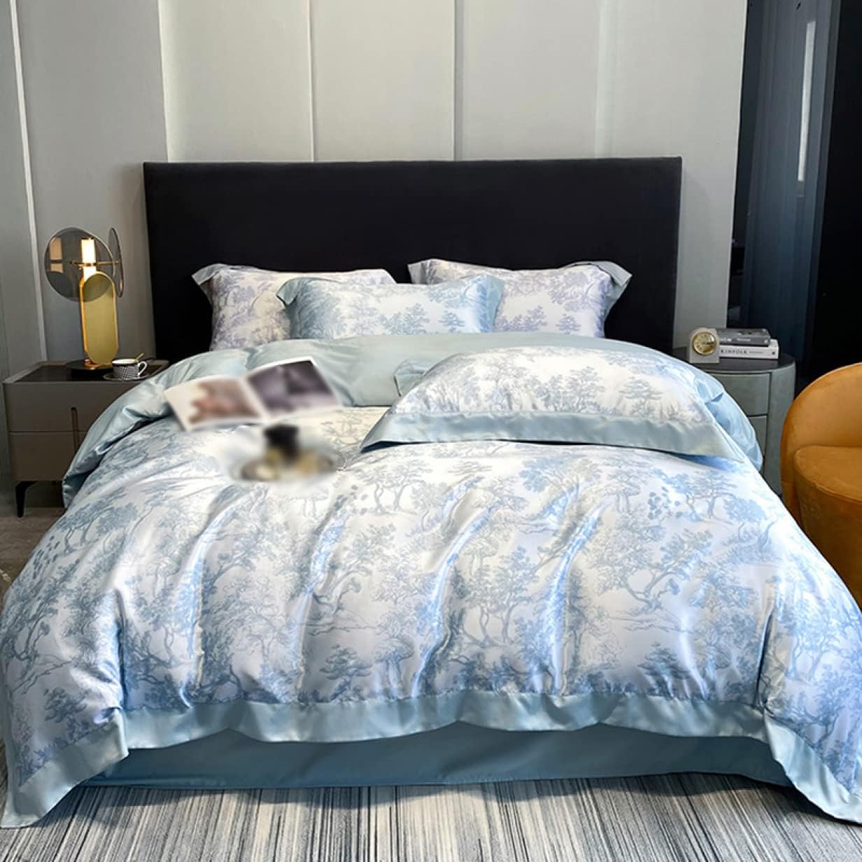 布団カバーセット 4点セット ダブル 掛け布団カバー ボックスシーツ 枕カバー シングル 3点 おしゃれ グリーン 花柄 フラワープリント レーヨン シルクみたいな材質 柔らか 優しい 肌触り 寝具カ