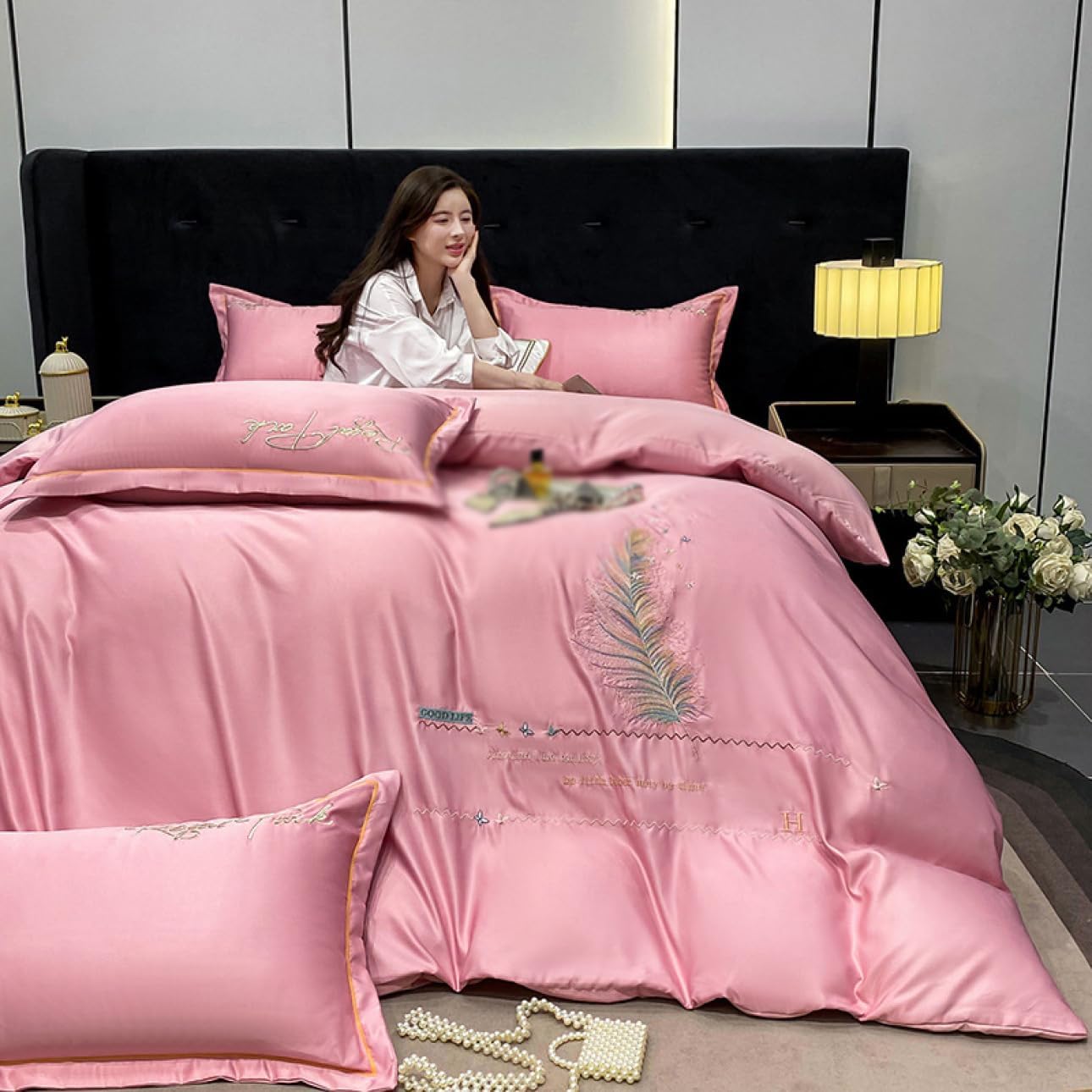 布団カバー セット 涼感 おしゃれ ツルツル ボックスシーツ 冷感 夏用 シルクみたい レーヨン 光沢 シングル 色21 B セミダブル 刺繍感 柔らか フラットシーツ まくら 丸洗いOK 和式 洋式