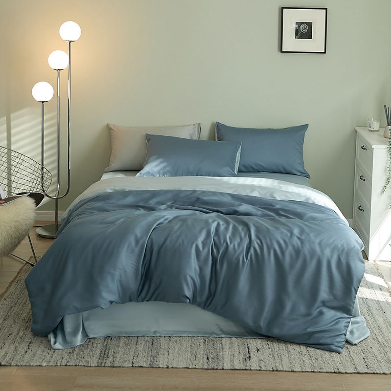 布団カバーセット 4点セット ダブルサイズ 涼感カバー 涼感寝具 フラットシーツ 枕カバー 北欧 光沢 艶あり なめらか ボックスシーツ 快眠 色1 1.2m コンフォート 高級 シルクみたい 華奢