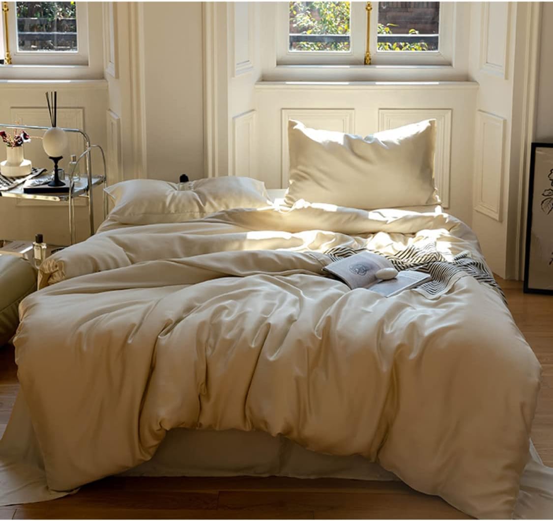 冷感 布団カバーセット D フラットシーツ 北欧 ホテル仕様 4点セット ダブル クイーン ツルツル艶と手..