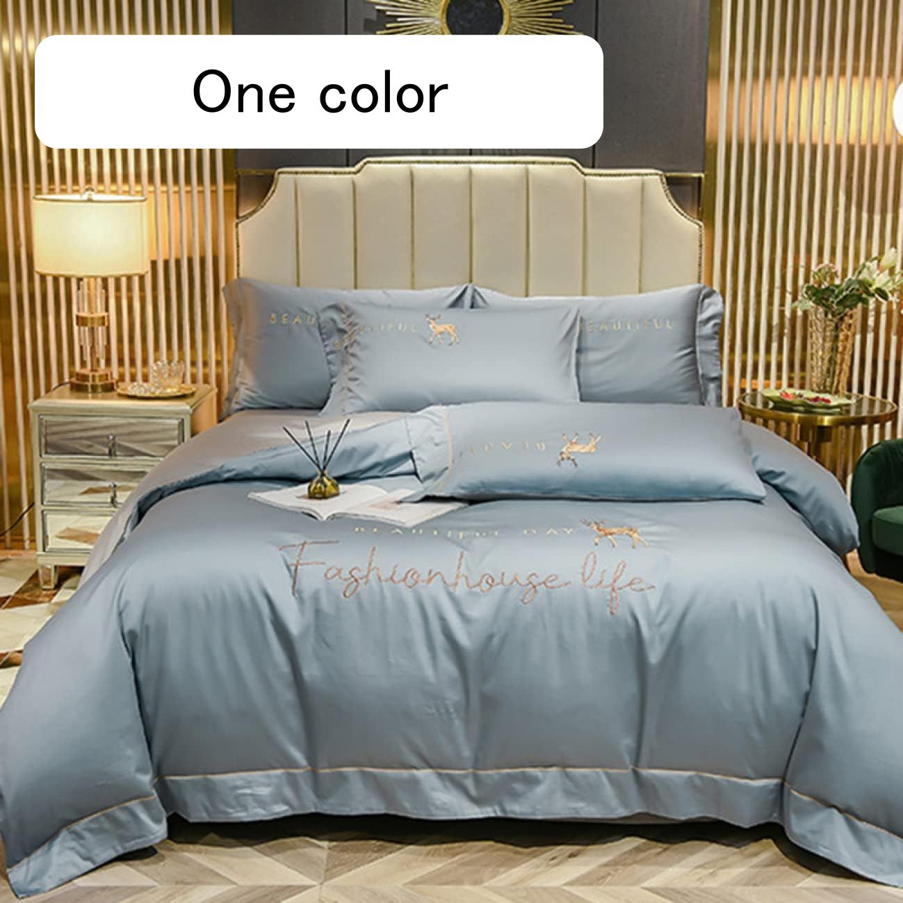 シルク風布団カバー 簡潔 刺繍 英字 肌優しい 手触り良い 布団掛け 掛けふとんカバー フラットシーツ/ボックスシーツ B INS 布団カバーセット 優雅 シルク見たい 色3 接触冷感 防菌吸湿 防カ