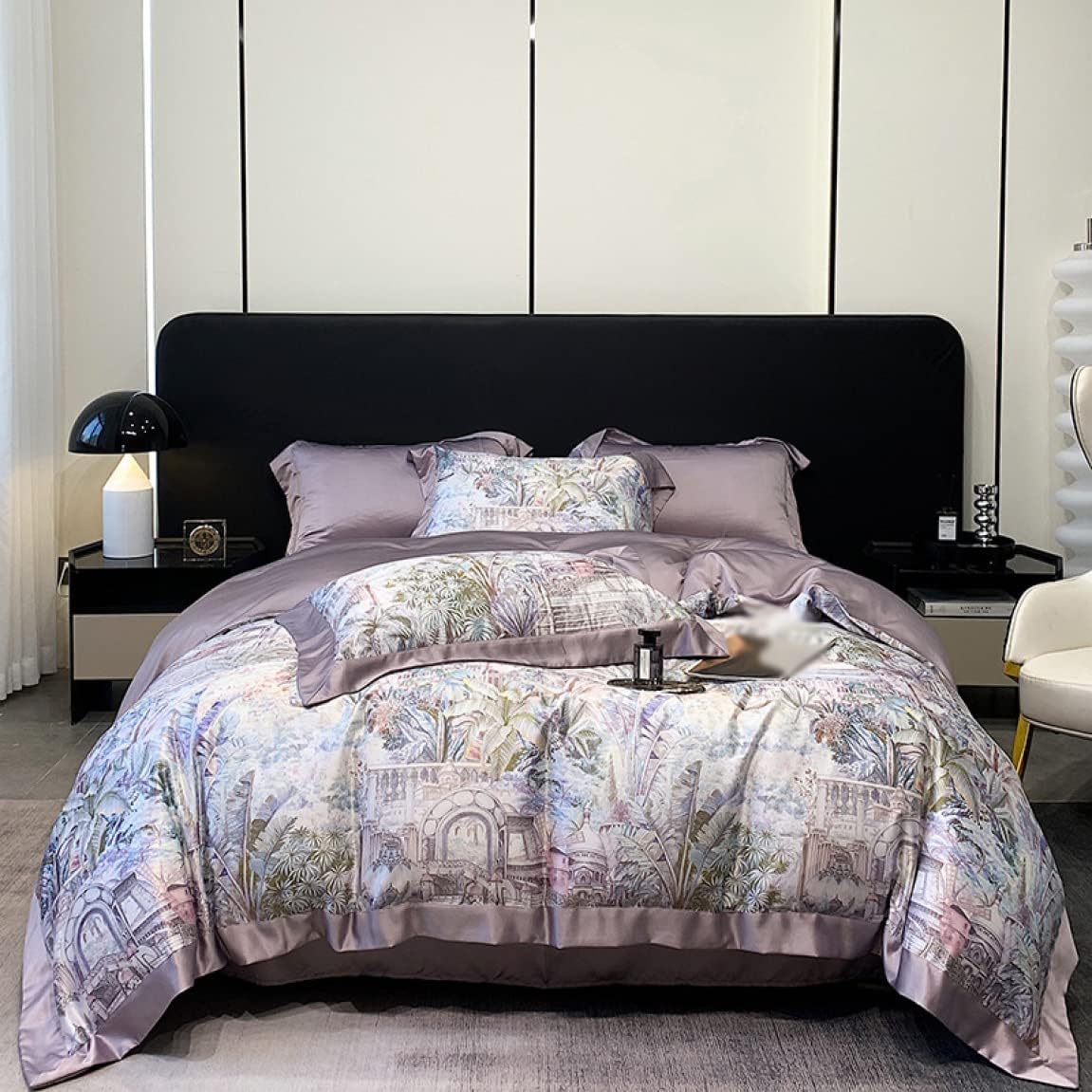 布団カバーセット 4点セット ダブル 掛け布団カバー 掛ふとんカバー 枕カバー シングル 3点 おしゃれ 色4 花柄 フラワープリント レーヨン シルクみたいな材質 柔らか 優しい 肌触り 寝具カバー