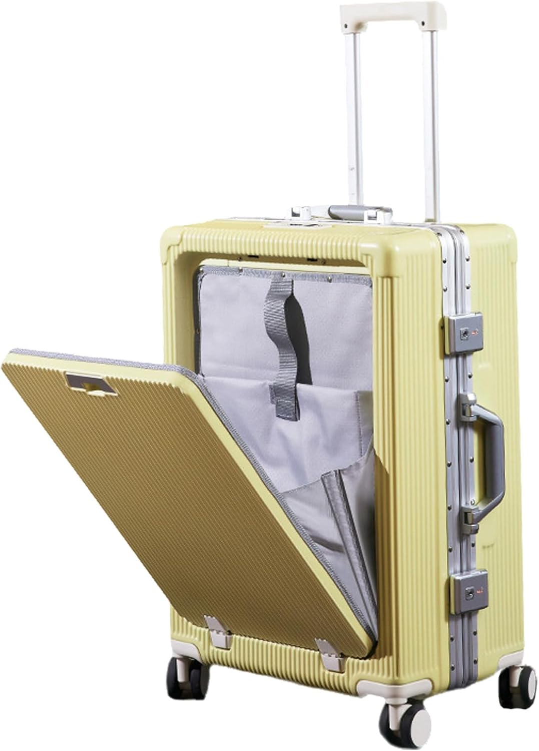 スーツケース フロントオープン キャリーケース 機内持ち込み usbポート付き 充電機能 カップホルダー付き アルミフレーム TSAロック ブレーキ付 側面フック キャリーバッグ 前開き 頑丈 超軽量