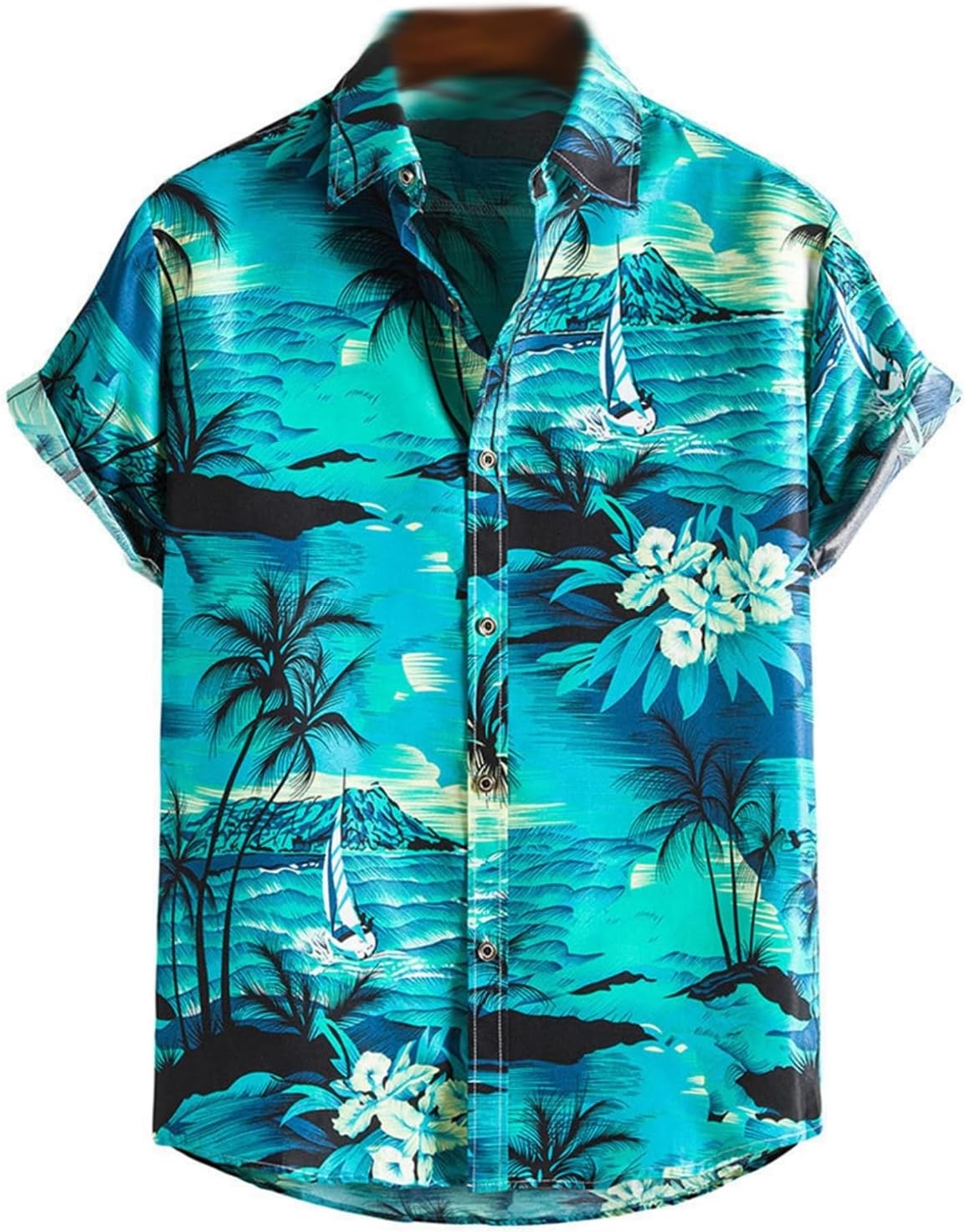 アロハシャツ 熱帯植物柄 メンズ ハワイシャツ 春夏 花柄 ハワイアン 折り襟 半袖 ボタニカルプリント 吸水性 速乾性 薄手 軽量 多色 総柄 ゆったり トラベル お祭り カジュアルシャツ XL(4)