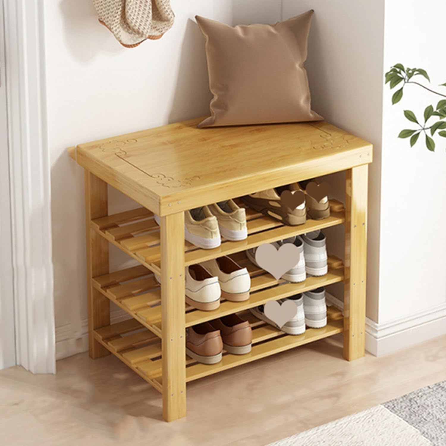 玄関ベンチ シューズラック ナチュラル2 収納ベンチ 玄関収納 3段 竹製 丈夫で座れる オープンラック ..