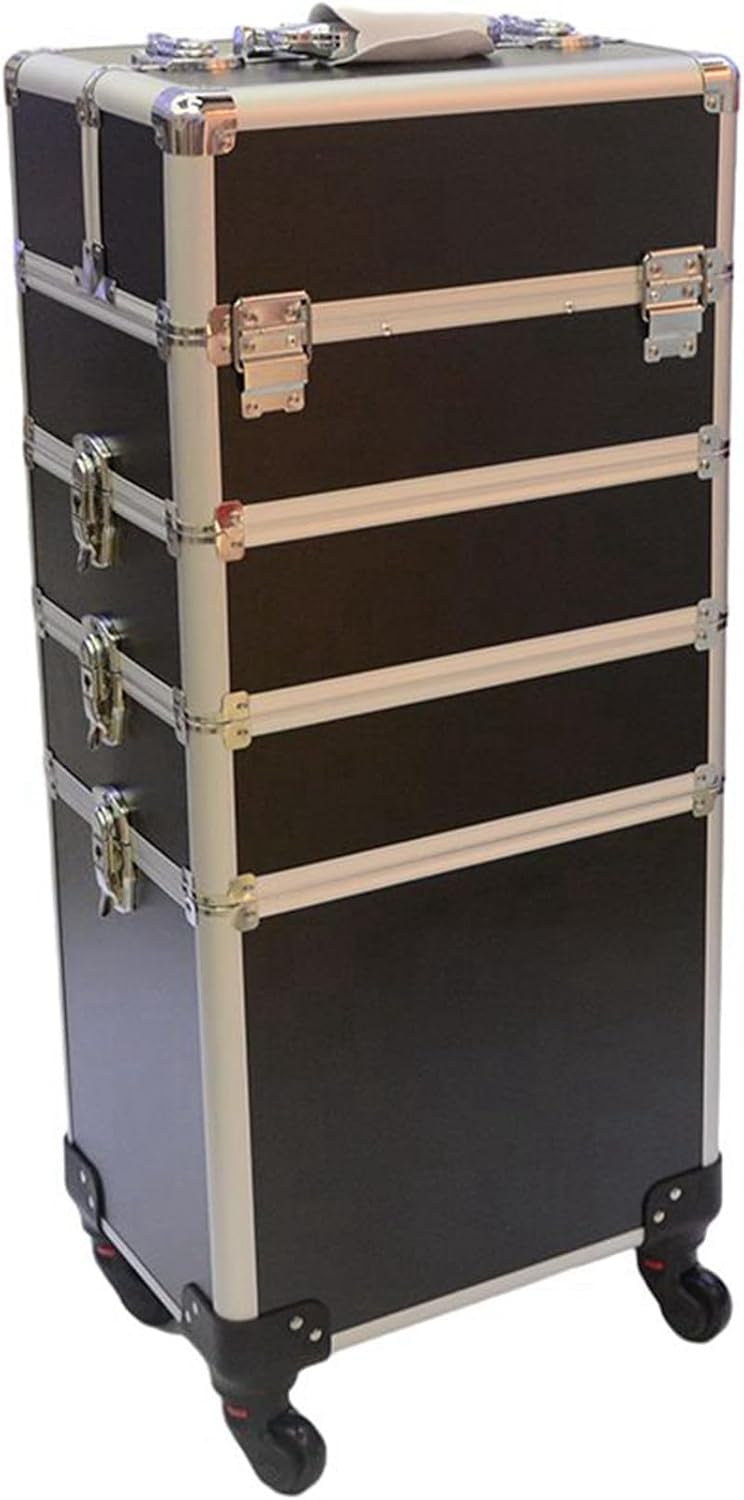 キャスター付き トロリー キャスター付き化粧ケース 四層 アルミ 収納ボックス メイク箱 業務用 大容量 化粧ケース 仕切り付き 大型メイクアップキャリングケース 美容師 トラベル 旅行 携帯便利