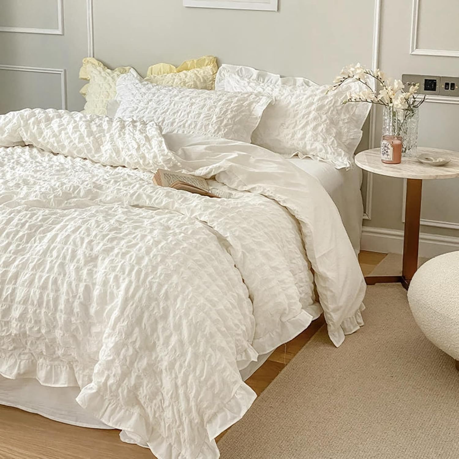 掛布団カバーセット 100％コットン シングル フリル チェック柄 格子 姫系 ふとんカバー 四季 枕カバー..