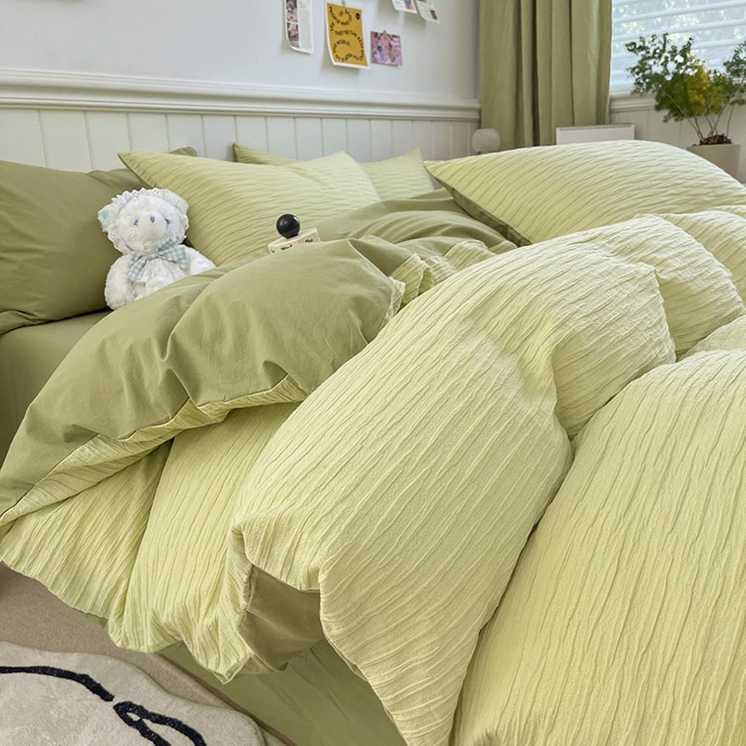 布団カバーセット 秋 冬100％綿 シングル しわ加工 四季着用 ふわふわ 3/4件セット 枕カバー ベッドシ..