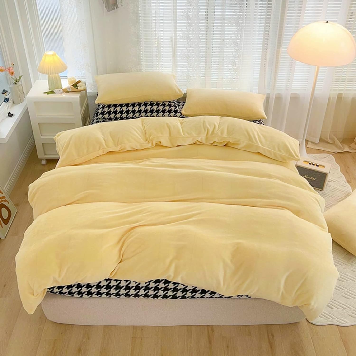 ふとんカバー 冬 シングル ダブル 千鳥格子 シンプル 無地 暖か ネルカバー 枕カバー 3/4点セット ベッドシーツ 毛布にもなる 掛布団カバー 防臭性 吸湿通気 寝室 両面起毛 もこもこ ふわふわ