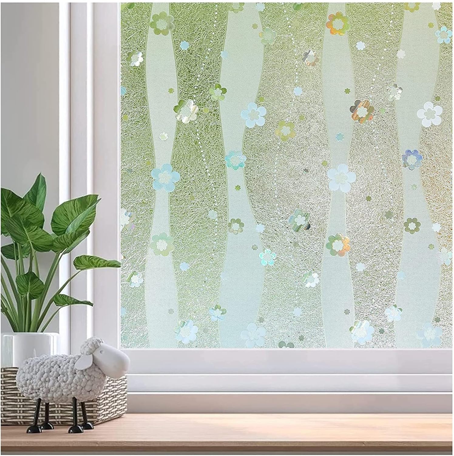 目隠しシート 花柄 かわいい 窓用フィルム 虹色の輝き キラキラ ガラスに貼れるシート すりガラス調 UV..