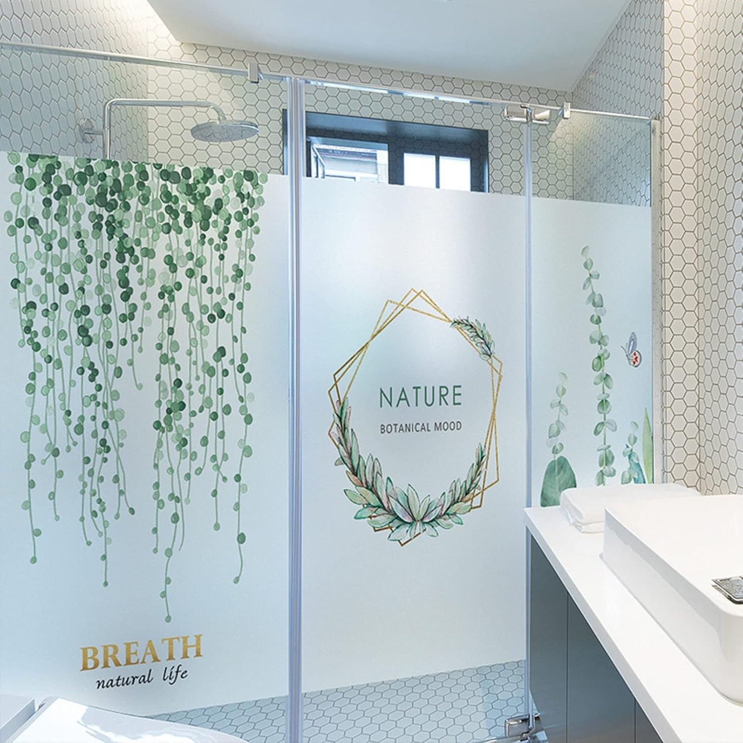 窓フィルム 見えない uvカット 断熱 ウィンドウフィルム 自然絵柄 目隠しシート 半透明 植物柄 水で接着 プライバシー保護 紫外線カット すりガラス風 おしゃれ 装飾 ガラスシール 室内 オフィス