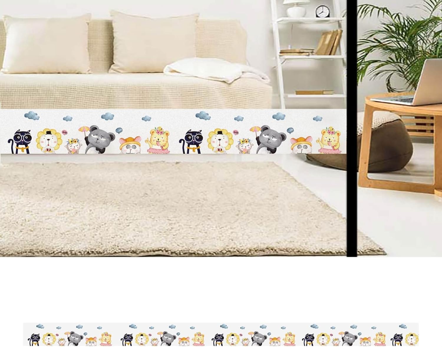 目隠しフィルム トリムボーダー かわいい柄 漫画風 マスキングテープ 萌え萌え 動物柄 ガラスシート ア..