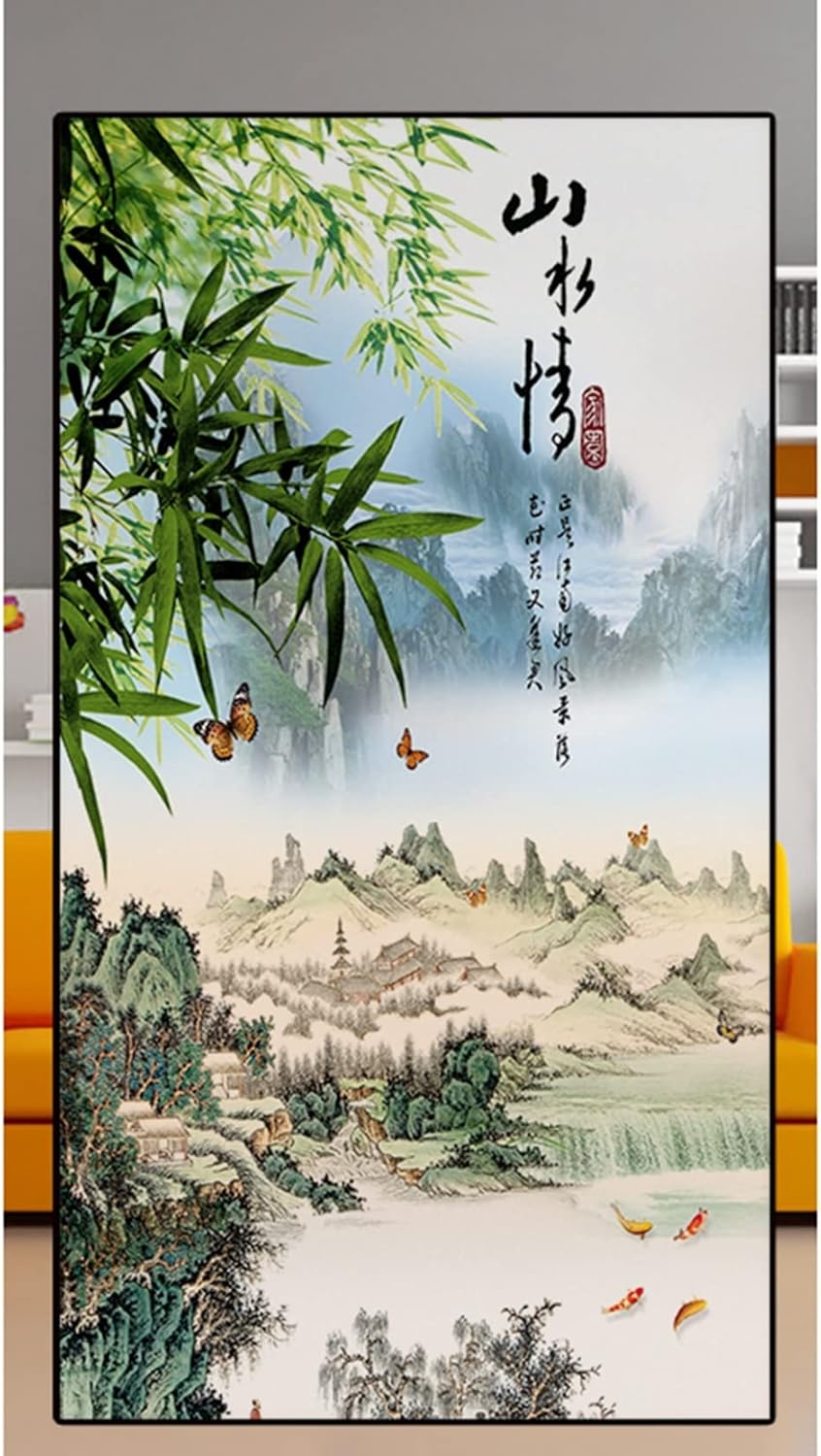 楽天サステナライフ目隠しシート 水墨画 外から見えない 剥がせる ウィンドウフィルム 窓用フィルム すりガラス調 文芸的 断熱シート 水で貼れる 遮光 uvカット ベランダ ベッドルーム キッチン 引越し祝い 新生活