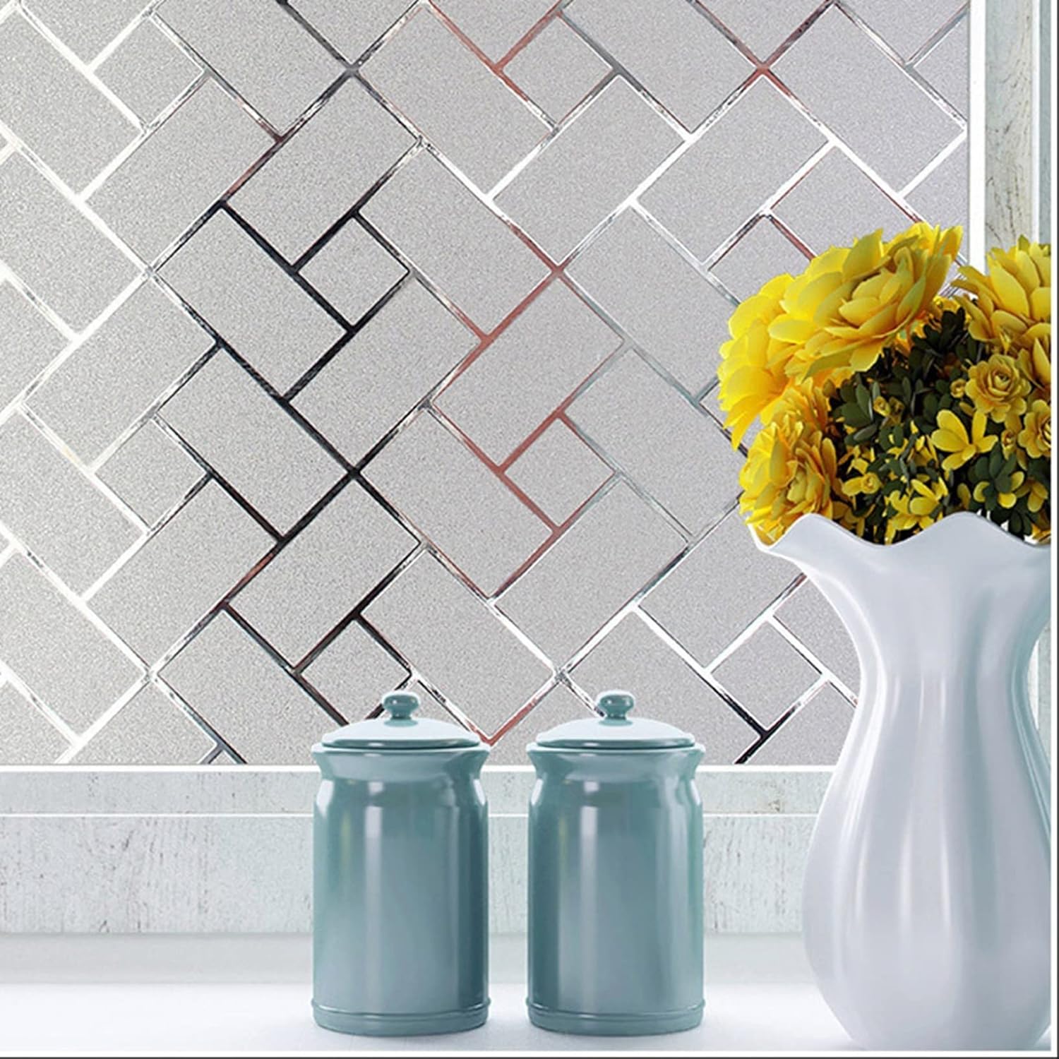 目隠し ガラスシート スクエアパターン 窓ガラスフィルム UVカット 外から見えない 水で貼る 再利用可..