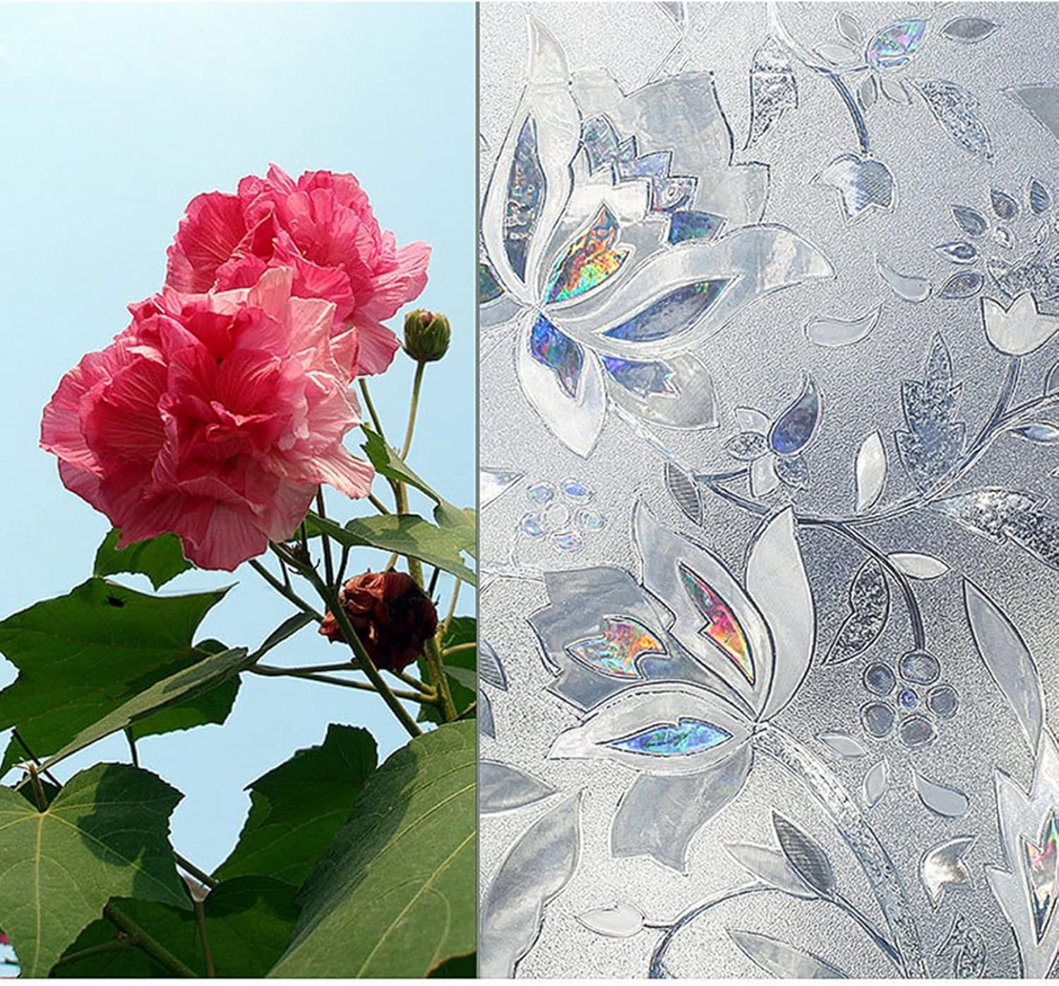 窓用フィルム 断熱シート すりガラス 見えない チューリップ 虹色の輝き キラキラ 花柄 水で貼れる 目..