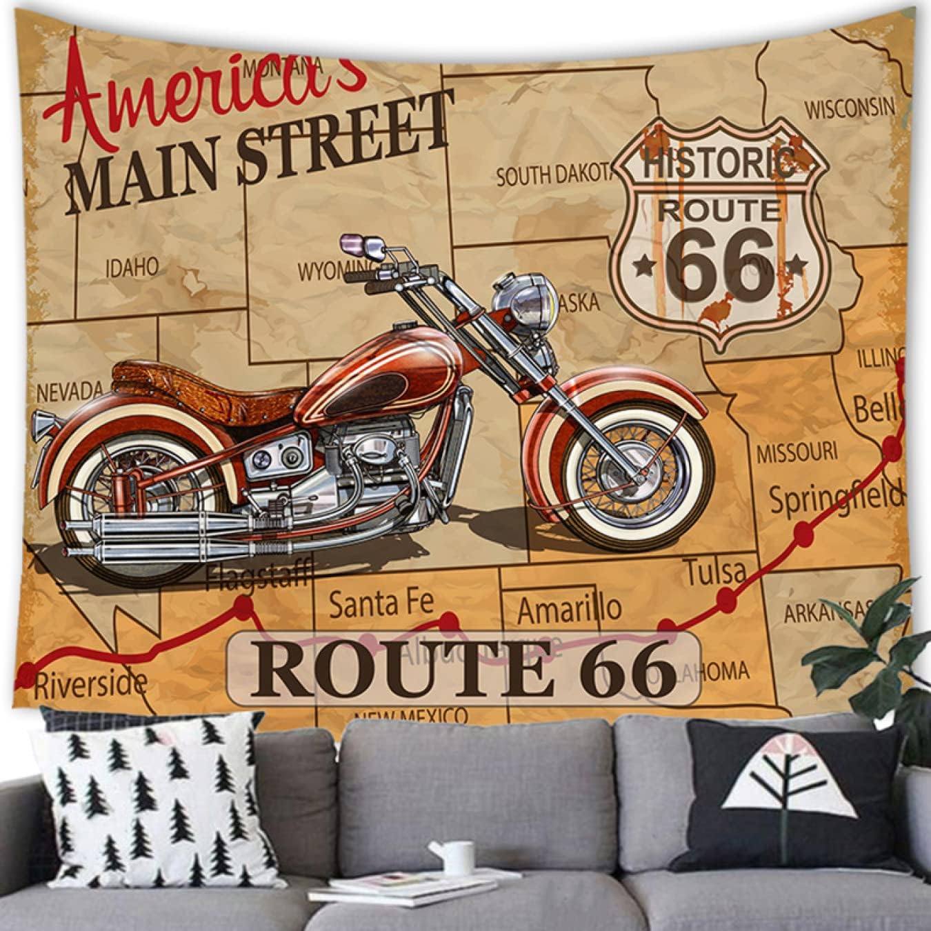 タペストリー 北欧風 壁掛け バイク モダンなアート おしゃれ シンプル 100x70 壁掛けタペストリー 大..