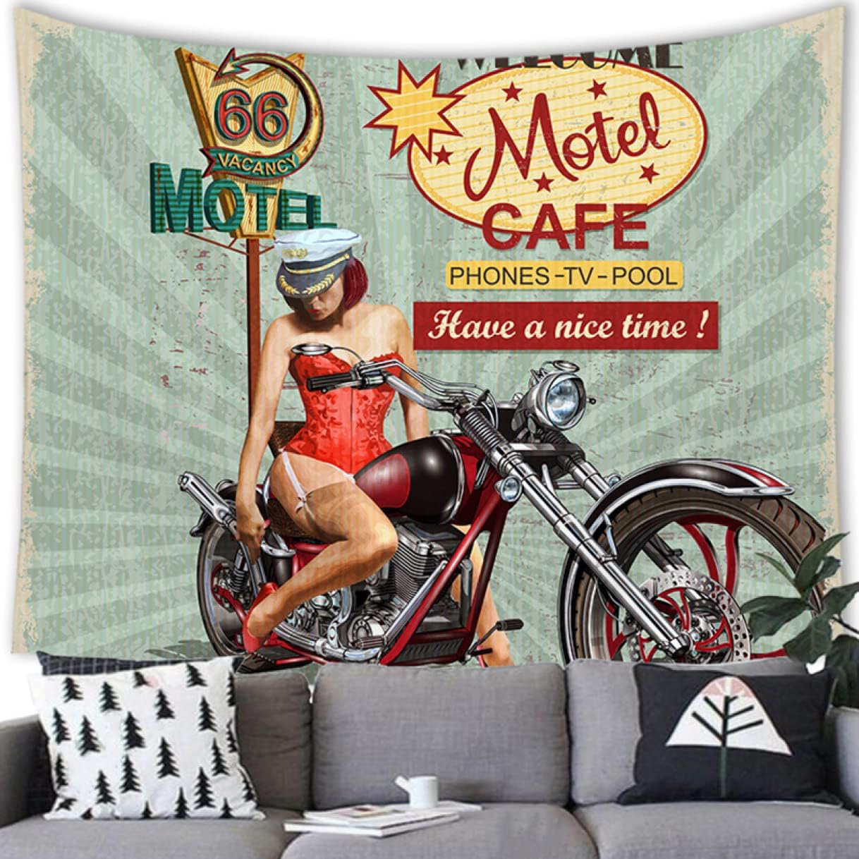 壁掛けタペストリー タペストリー ヴィンテージ 車 おしゃれ 女の子 北欧 モダンなアート バイク 飾り..