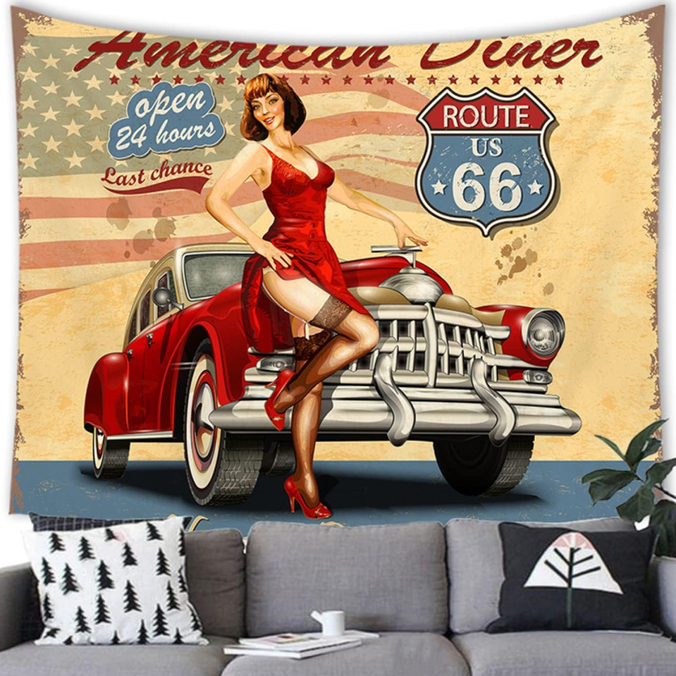 壁掛けタペストリー タペストリー ヴィンテージ 車 おしゃれ 女の子 北欧 モダンなアート 自動車 飾り..