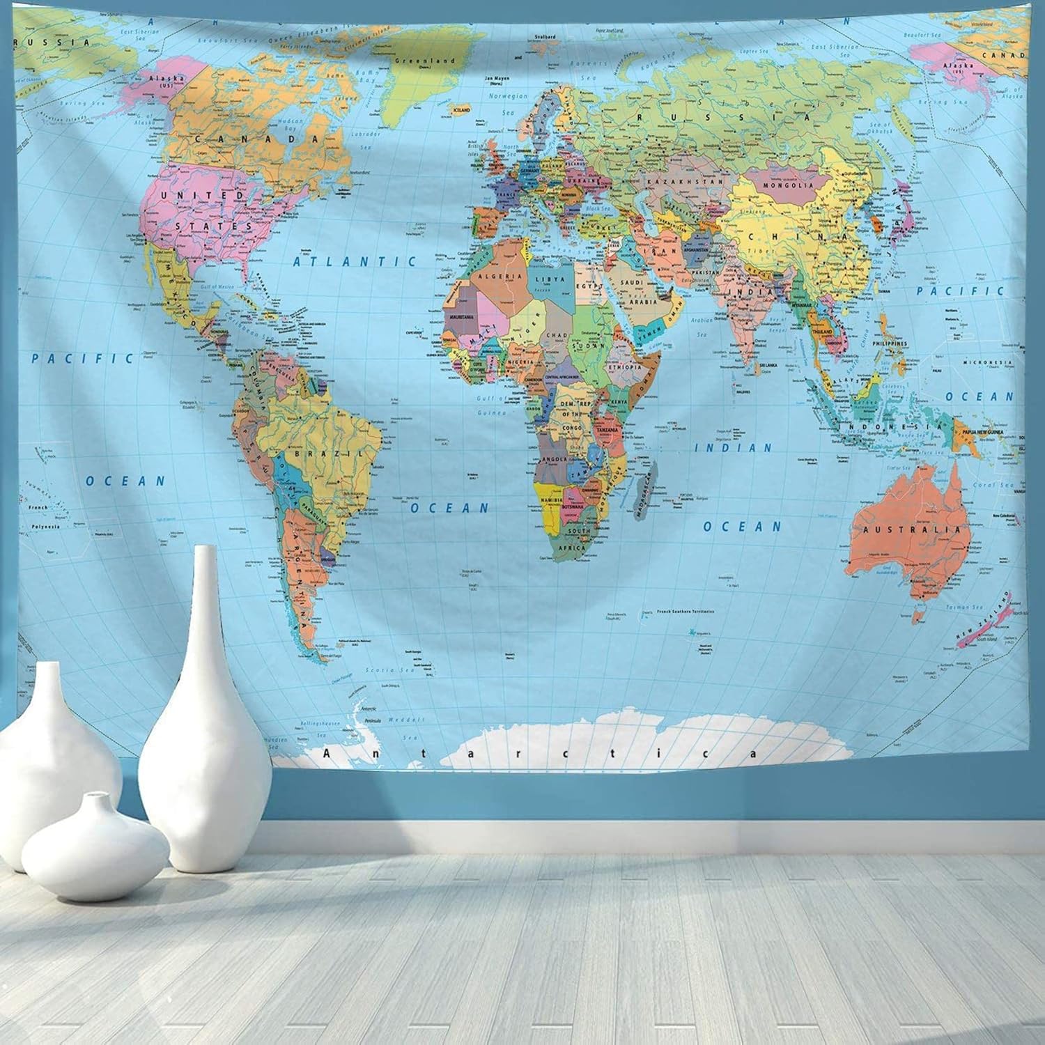 世界地図タペストリー カラフルなタペストリー デザイン スクラッチトラベルマップ 世界ブラック背景 ..