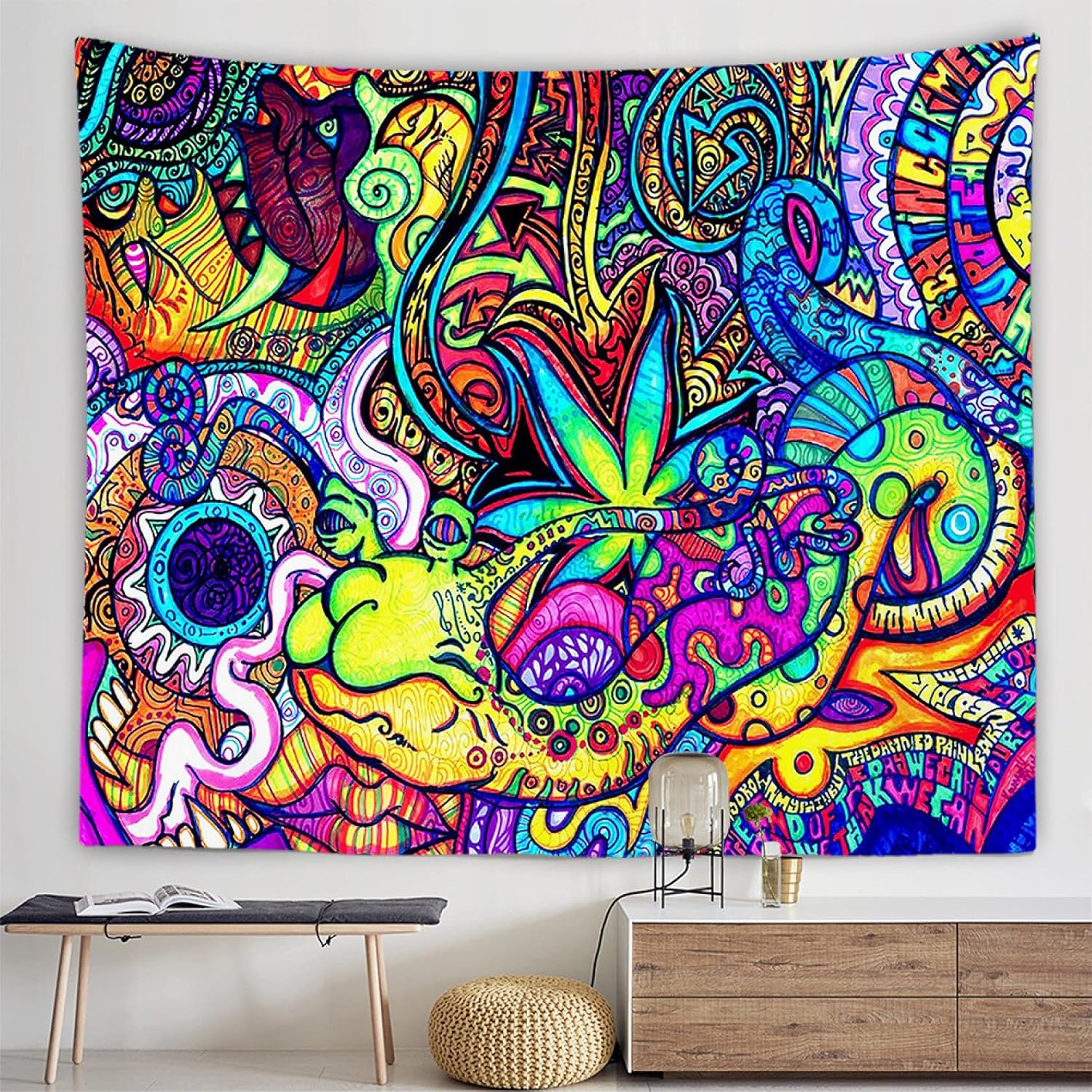タペストリー ファブリック装飾 布ポスター 200*150CM マンダラ 神秘 青 カラー グリーン 紫 気分 画印刷 多機能 曼荼羅タペストリー 文化祭 パーティー トイレ 休日 ボヘミアン サイケ