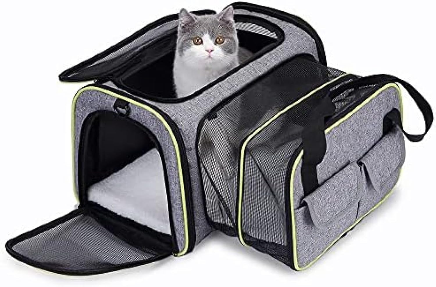 ペットキャリー猫 きゃりーバッグ 小型犬用キャリー たらい 大型 拡張可能 通気性 内蔵の安全バックル..