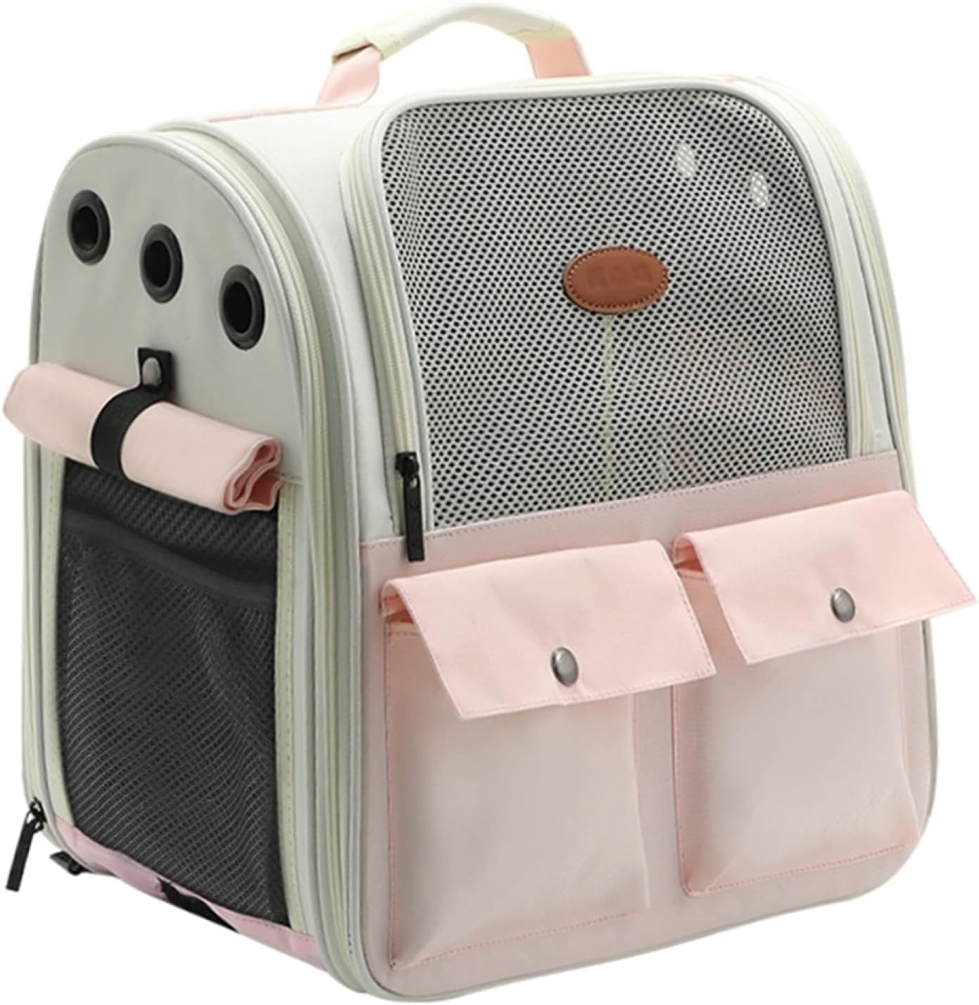 ペットキャリーリュック 犬猫バッグ ペット リュック カーテン付き 強通気性 飛び出し防止リード マッ..