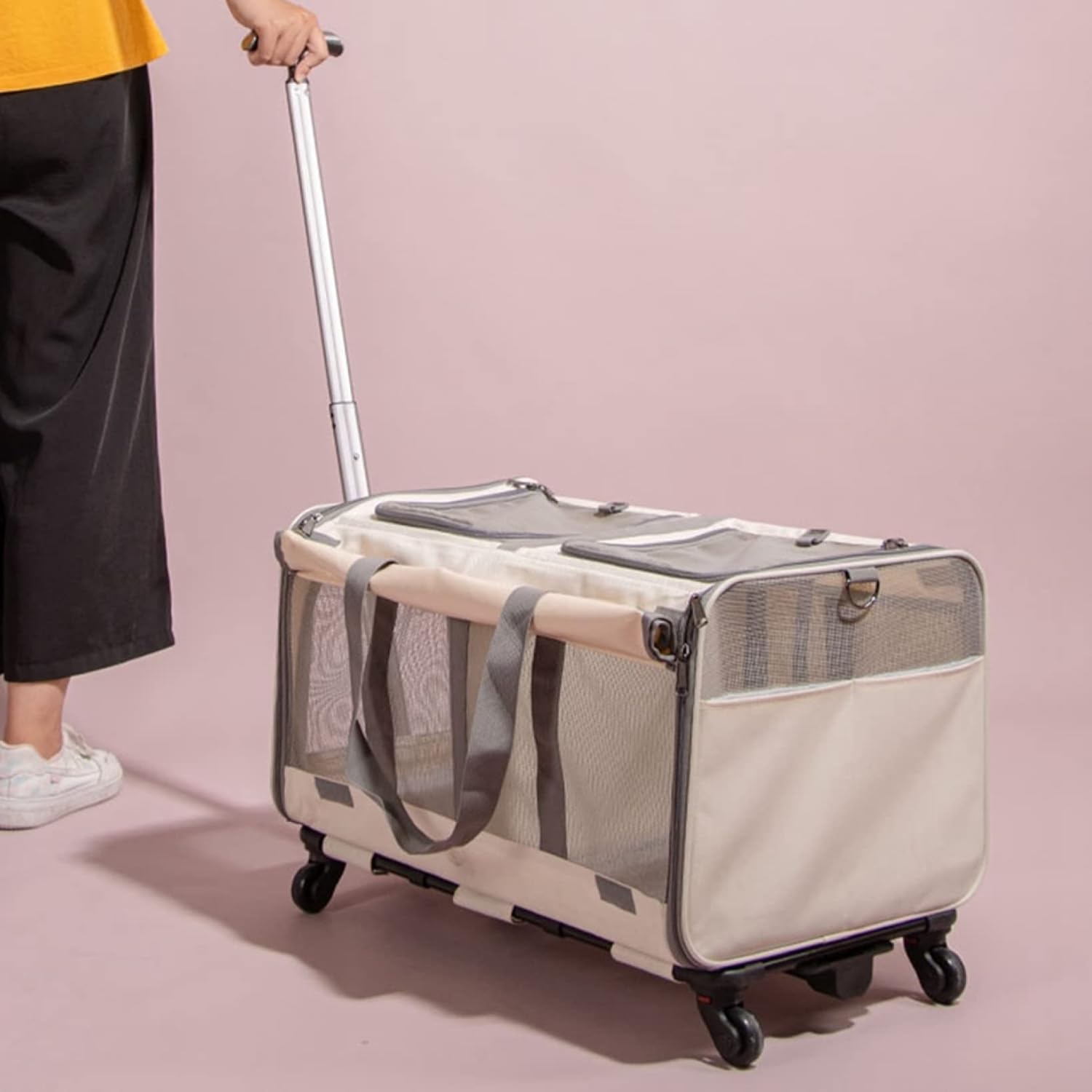 ペットキャリー キャスター付き 猫 犬 キャリーバッグ キャスター 中型犬 折りたたみ 通気 安定性 耐荷..