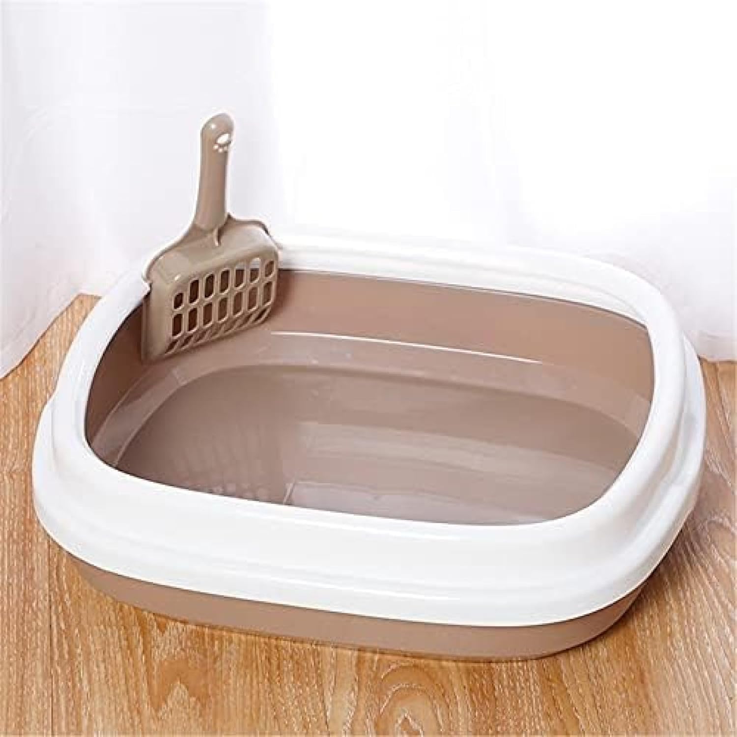 猫用トイレ本体 シールドとスクープ付きのハイサイドキャットのゴミ箱 オープントップリムのゴミパン ..