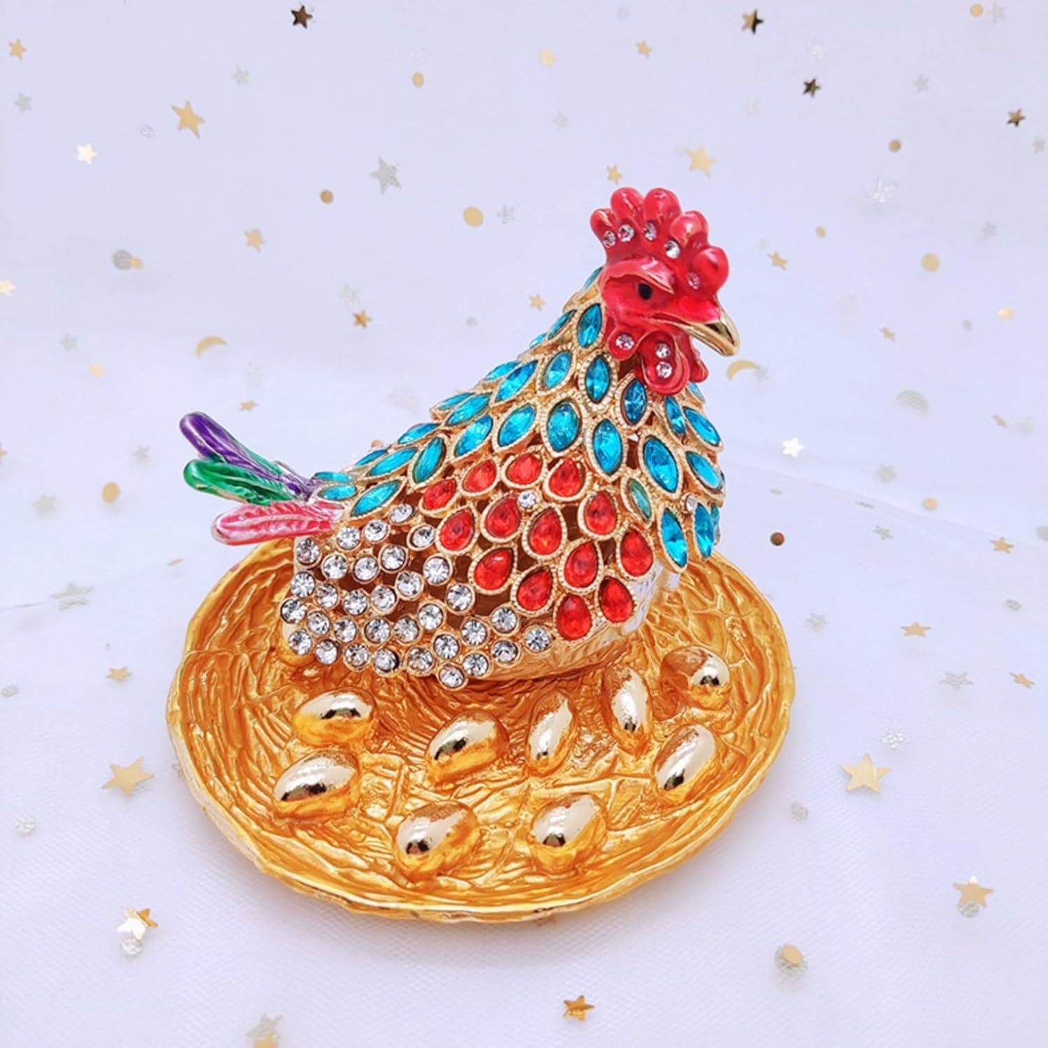 鶏 ジュエリーボックス トリンケットボックス おしゃれ 小物入れ 置物 ジュエリー収納 クリスタル インテリア やリビング アクセサリーボックス ホーム デコレーション プレゼント ギフト 記念日(3)