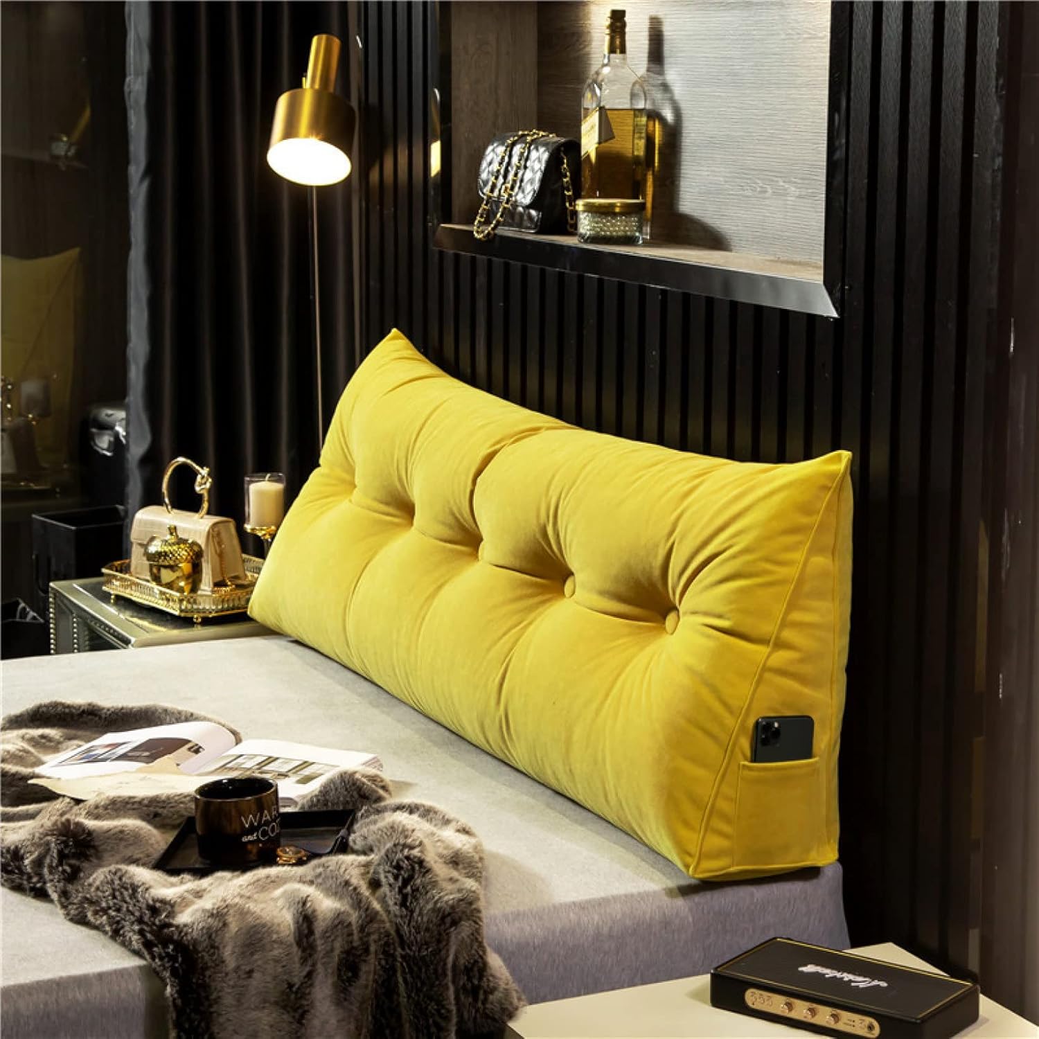 大きい 背もたれクッション ウェッジ枕 三角ヘッドボードクッション 耐久性 シートクッション 60*20*50..