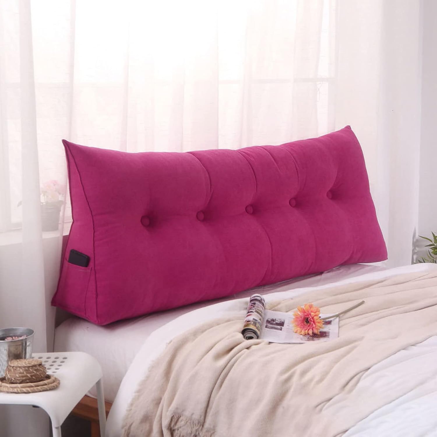 大きい 背もたれクッション 180*23*50cm ウェッジ枕 三角ヘッドボードクッション 耐久性 シートクッシ..