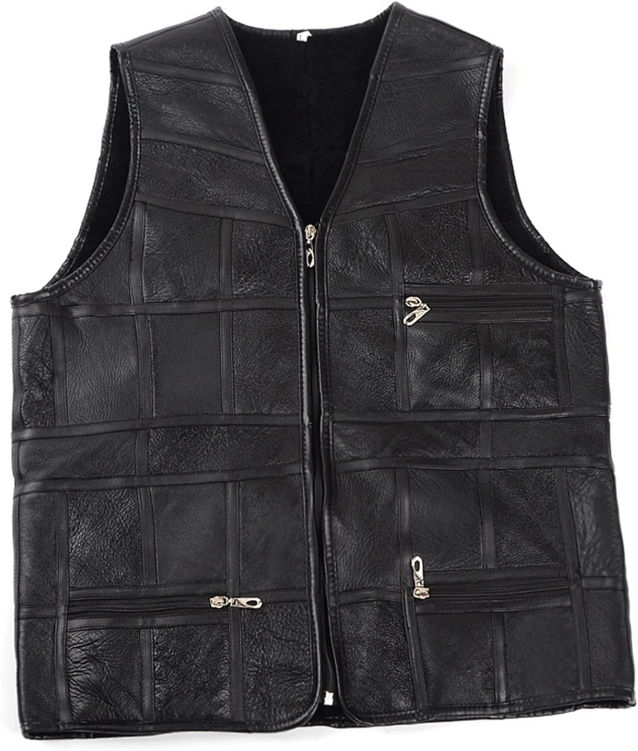 ムートンベスト 秋冬 レザーベスト 裏ボア ラムフリース V首 ラム革 防寒着 あったか チョッキ 袖なし ..