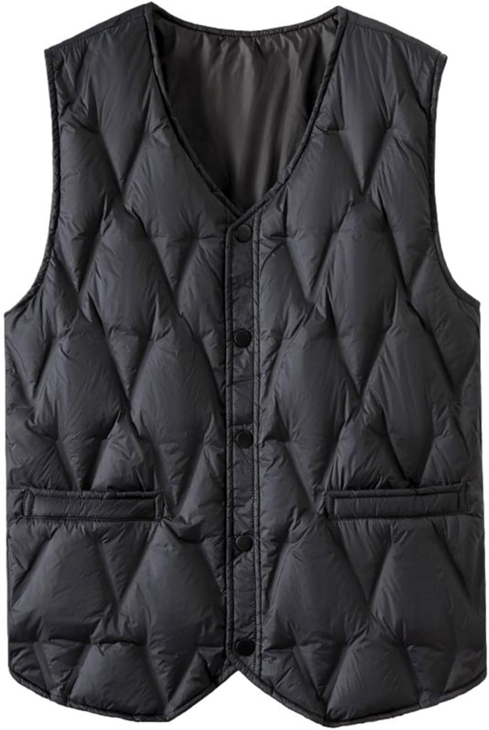 ダウンコットンベスト アウターベスト アーガイル柄 メンズ ポケット付き ボタン付き Vネック 襟なし インナーベスト 重ね着 中綿 チョッキ 冬 あったか 防...