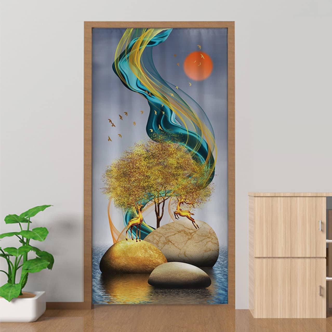 のれん 暖簾 ドアカーテン 中華風 目隠し 間仕切りカーテン ロング 混紡 カラー 玄関用 遮光ドア 窓 装飾 遮熱 リビングルーム 70*190cm キッチン 洗面所 台所用 四季兼用 日除け 突っ