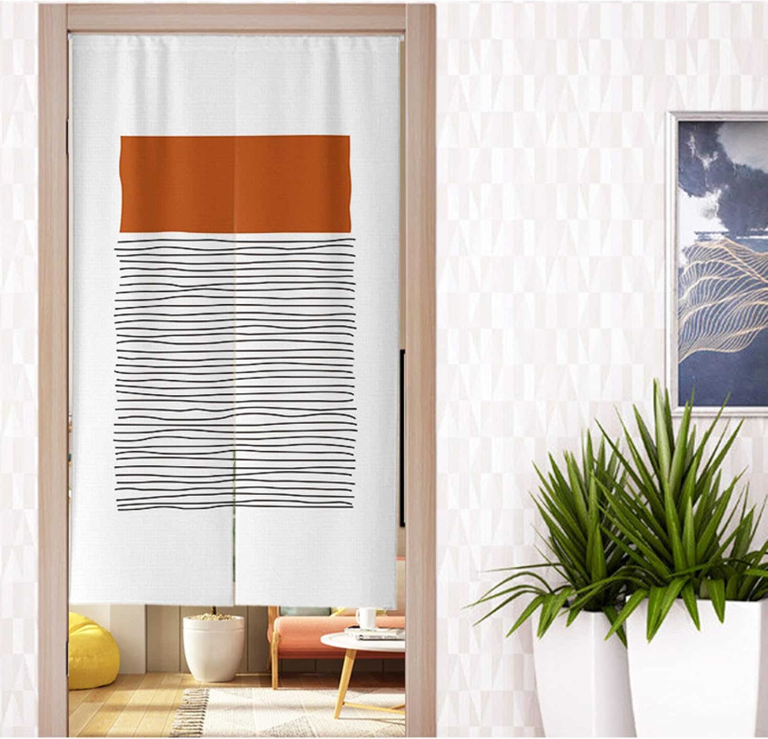 のれん ロイヤル 80*150cm 白黒 ストライプ 幾何学模様 暖簾 ノレン おしゃれ 間仕切り 遮光 カラー8 目隠し ロング 断熱 つっぱり棒 突っ張り棒 伸縮棒 おしゃれ 喫茶店 居酒屋 飾り
