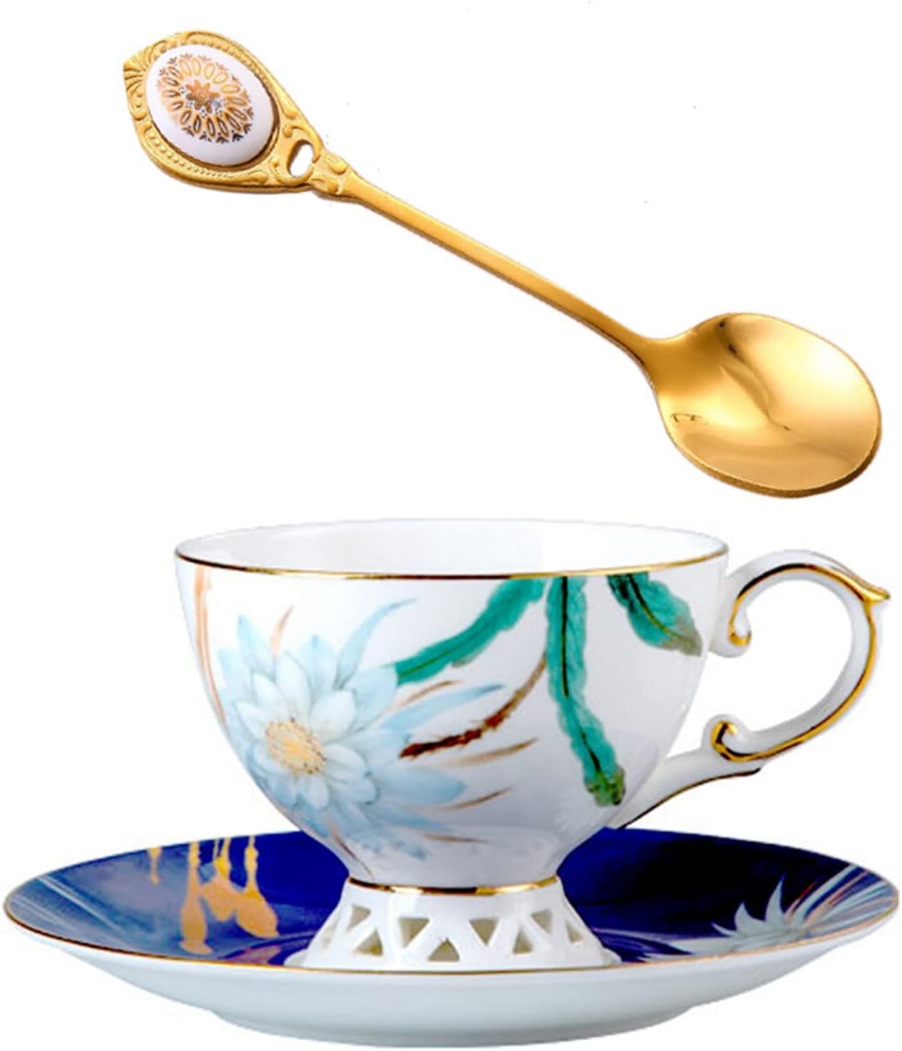 1客・2客セット カップ&ソーサー ティーカップセット ボーンチャイナ ウォーターカップ 西洋風 皿セット カフェ食器 来客用 家庭用 母へ 彼女 パーティー用 アフタヌーンティー 花茶 工芸茶 可愛