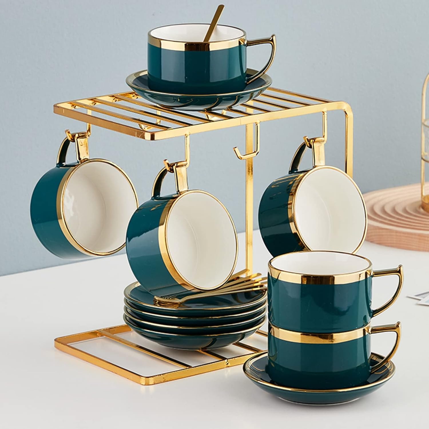 カップ&ソーサー ティーセット ボーンチャイナ 6客セット 食器 コーヒーマグ ゴールデンリム ウォーターカップ 北欧風 無地 日常 ウエディング 水 お茶 珈琲 アイスティー レトロ 来客 オフィス