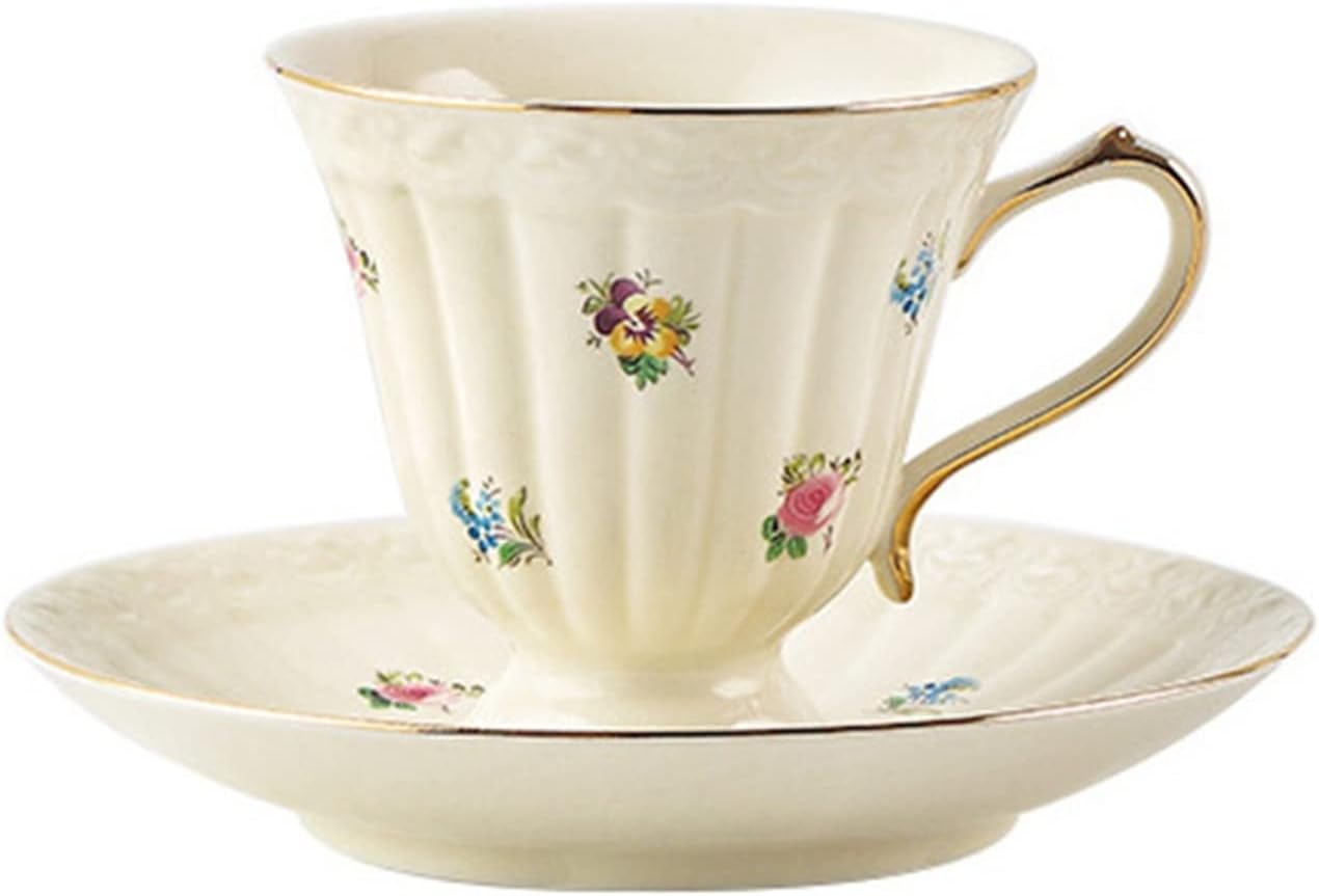 コーヒーカップソーサー ティーセット ボーンチャイナ 1客セット 蝶蜂花 ティーポット皿セット カフェ食器 ゴールデンリム 西洋風 母の日 彼女 パーティー用 フルーツティー 紅茶 リーフティー 来客