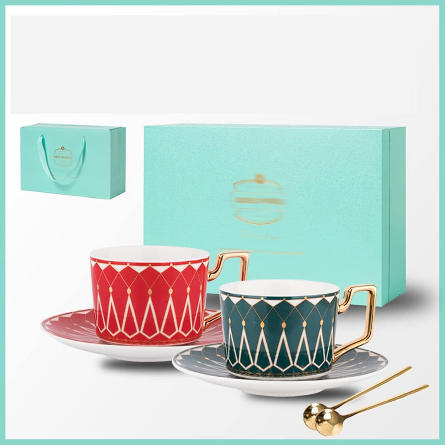 2客セット カップ&ソーサー ティーセット 陶器 ウォーターカップ 西洋風 ゴールデンリム 皿セット カフェ食器 来客用 家庭用 日常 結婚祝い ミルクティー 紅茶 コーヒー シンプル ギフトボックス