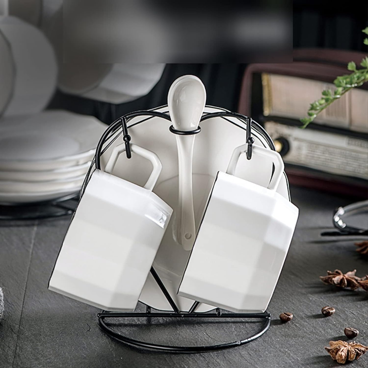 カップ＆ソーサー＆匙 ティーカップセット ボーンチャイナ 2客セット モダン コーヒーカップ 耐熱皿 ドリンクカップ フランス風 日常 ウエディング 結婚祝い デザート 牛乳 お茶用 シンプル 来客用