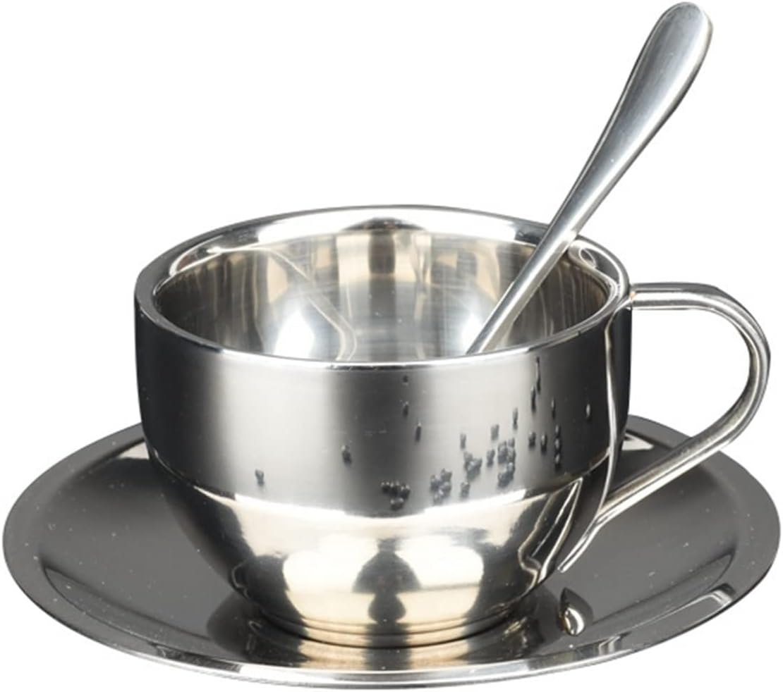 1客セット コーヒーカップソーサー 牛乳 ティーセット ステンレス スプーン付き ウォーターカップ モダン 食器 コーヒーマグ 来客用 家庭用 耐久性 軽量 ?影小物 クリスマス デザート お茶用 エ