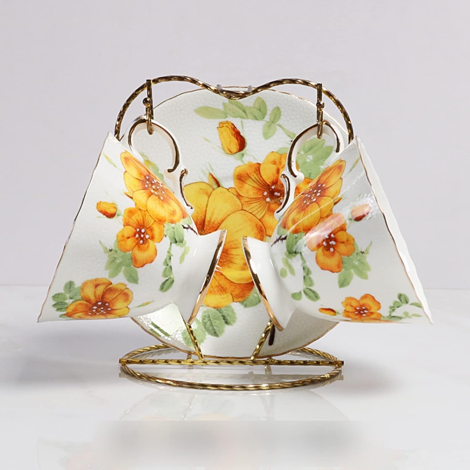 1客・2客セット コーヒーカップ ソーサー ティーカップセット ゴールデンリム フローラル ボーンチャイナ ドリンクカップ 西洋風 食器 来客 オフィス用 母へ 彼女 パーティー用 ミルクティー 紅茶