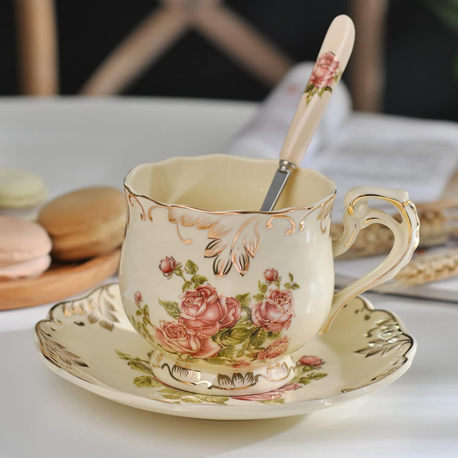 コーヒーカップ ソーサー ティーカップセット セラミック 1客セット ゴールデンフルーツ 食器 ヨーロッパ風 コーヒーマグ ウォーターカップ 彼女 パーティー お茶 珈琲 アイスティー おしゃれ 来客