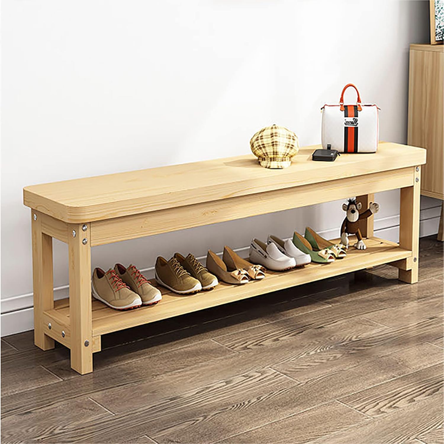 無垢材の玄関ベンチ 木製の靴のベンチ ダイニング ベンチ ベッドルームのベンチ,素朴な農家のベンチ シ..