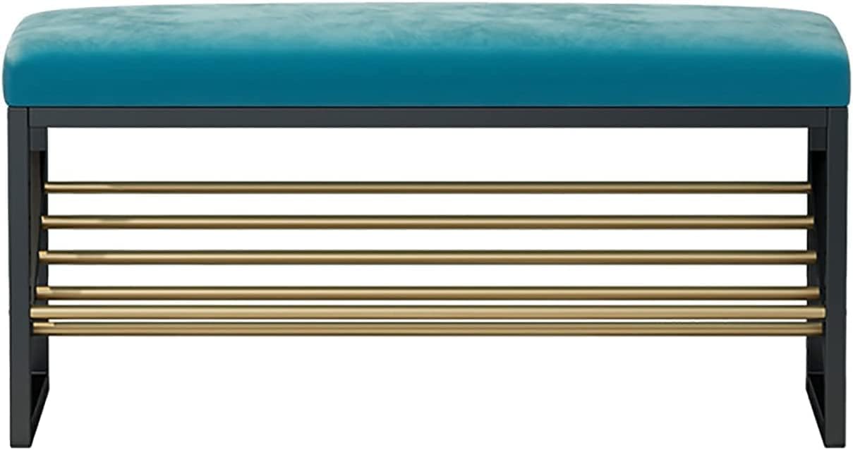 玄関靴ベンチ 収納ベンチ ベッドベンチの端 靴ラックベンチ 滑り止め保護パッド付き 玄関靴スツール 金..