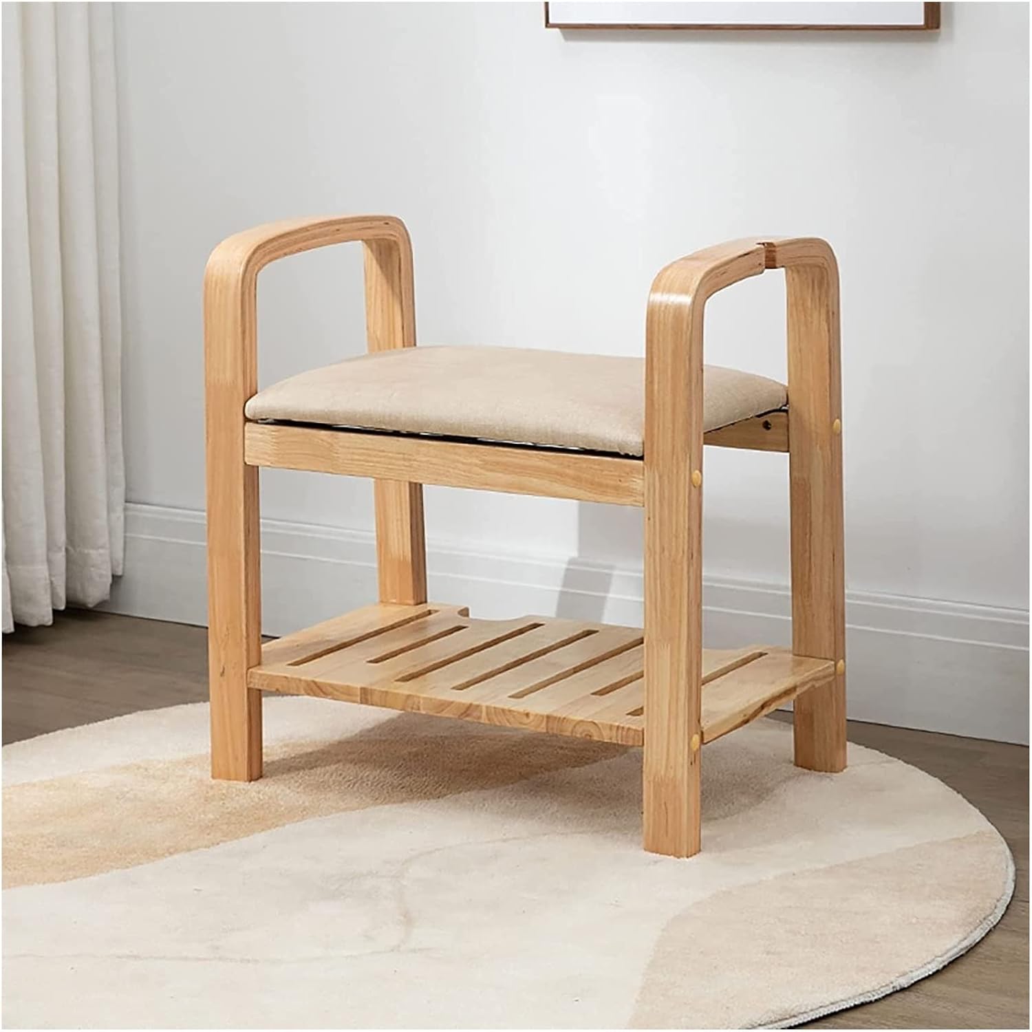 玄関靴ベンチ収納ベンチベッドベンチの端の靴ラックベンチ、松葉杖バックルデザイン、老化に適した靴ス..